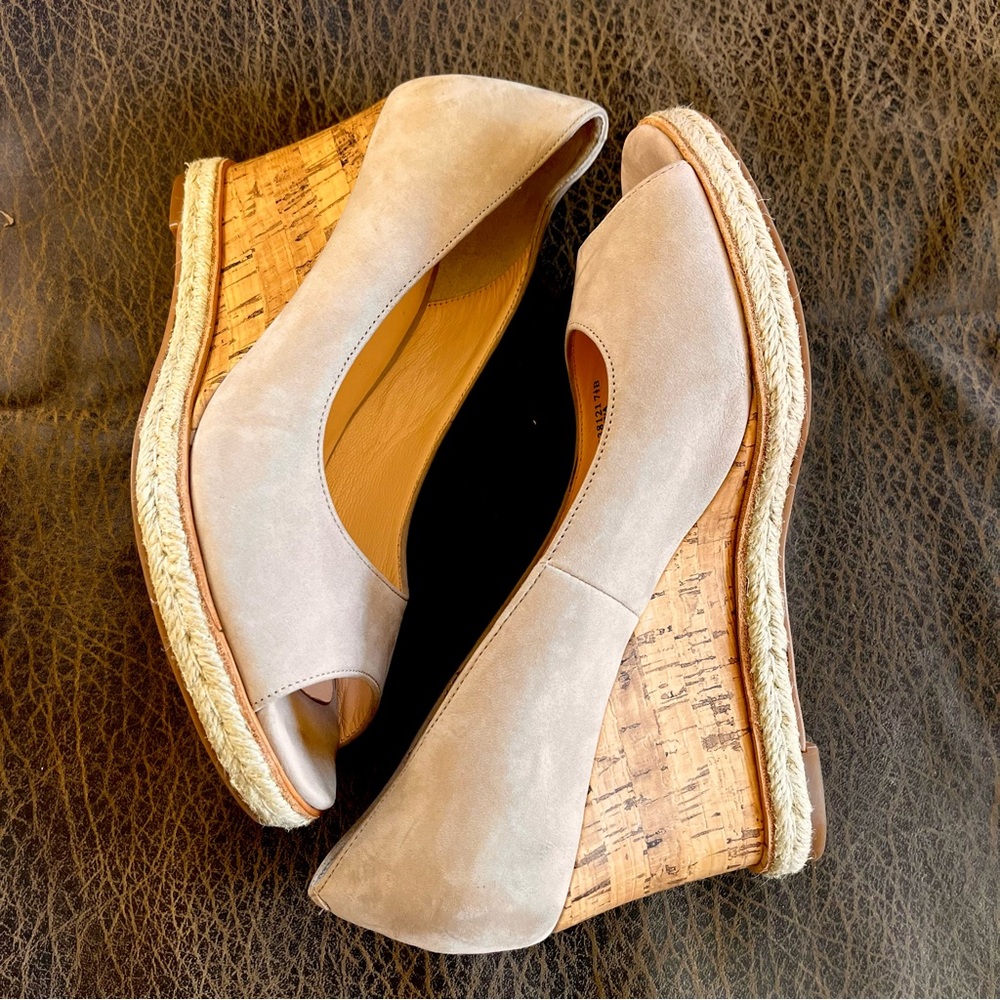 Cole Haan Women's Cream Suede Platform Cork Wedges